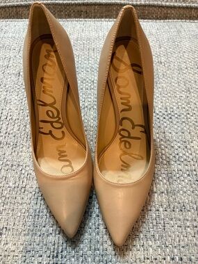 Sam Edelman Beige Pointed-Toe Leather Pumps